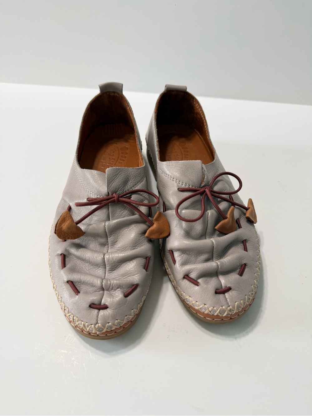 Spring Step Berna Leather Slip On Flats Shoes Taupe Brown Accents Size 8